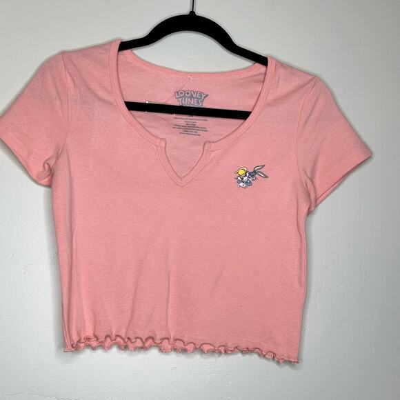 Looney Tunes Graphic Cropped T-Shirt Babs Bugs Bunny Lettuce Edge Trim NWT - Picture 1 of 4